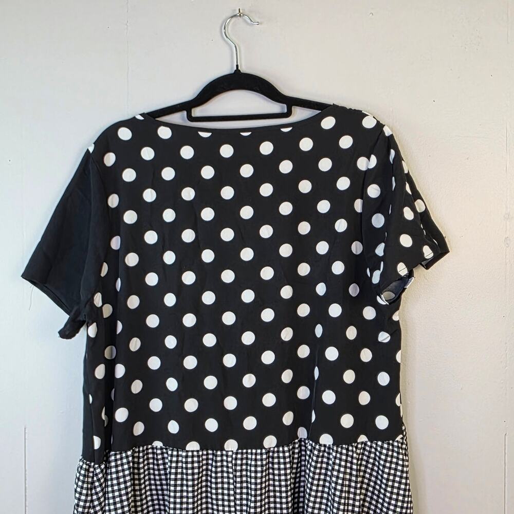 New Emery Rose Maxi Dress 1XL Plus Black White Polka Dot Gingham Patchwork Artsy - Picture 7 of 11